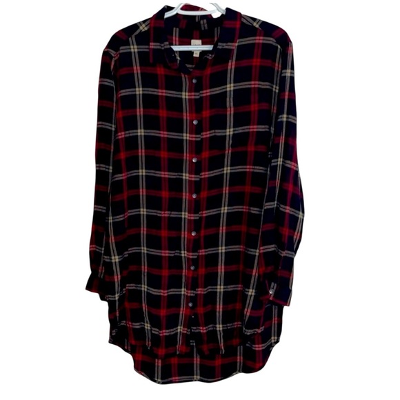 🌹JAG MAGNOLIA LONG PLAID TUNIC SHIRT - Picture 1 of 7